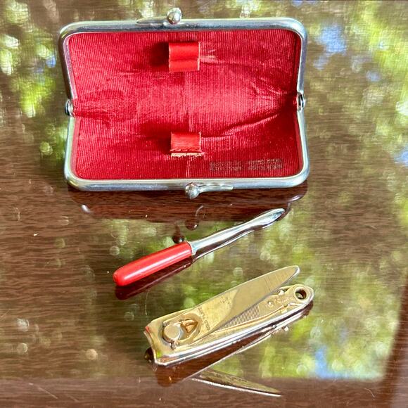 Vintage Red Leather Travel Manicure Set West Germany - Picture 4 of 11